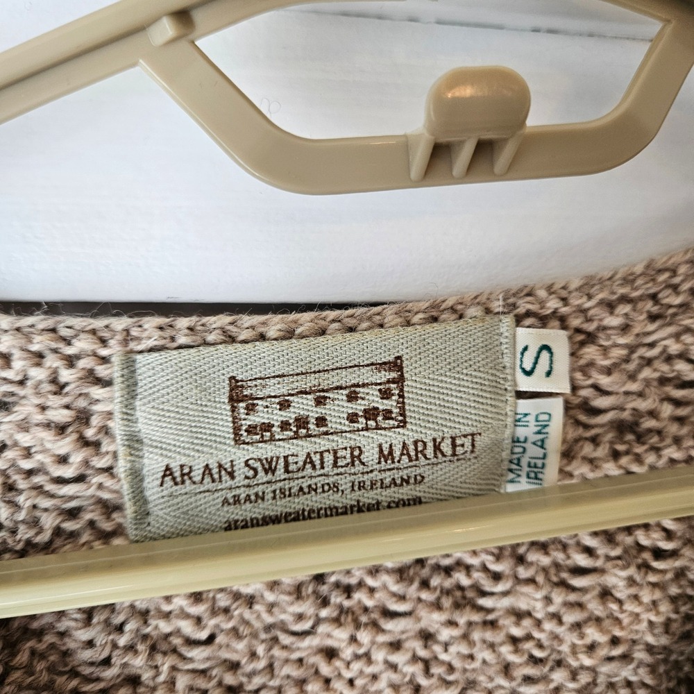 Aran Sweater Market Women S Beige 100% Merino Wool Cable Knit V-Neck Ireland - Picture 3 of 6